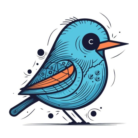 Vector illustration of a blue bird on a white background. Hand d