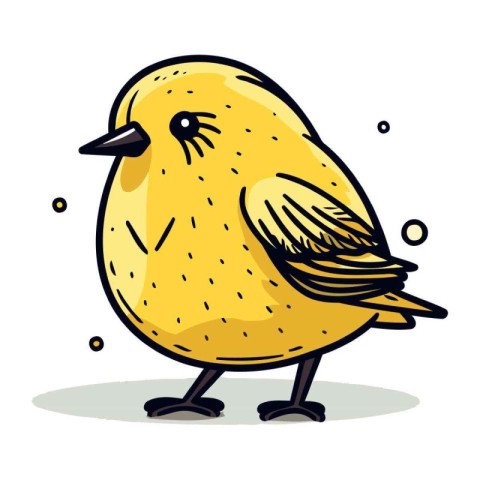 Cute little yellow bird on white background. Vector cartoon illu