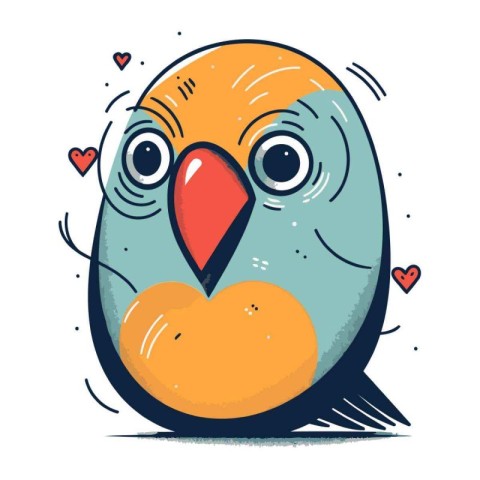 Cute cartoon parrot with heart in its beak. Vector illustration.