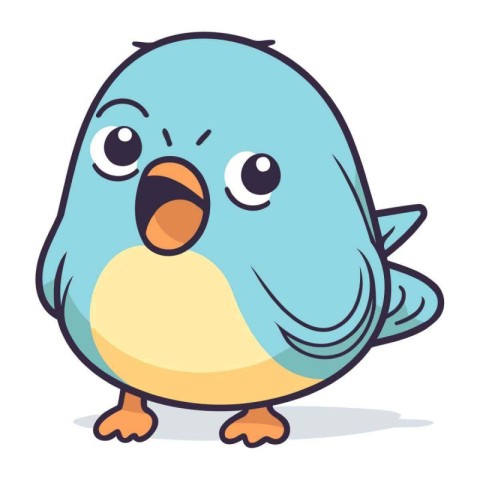 Cute cartoon blue bird. Colorful vector illustration in cartoon