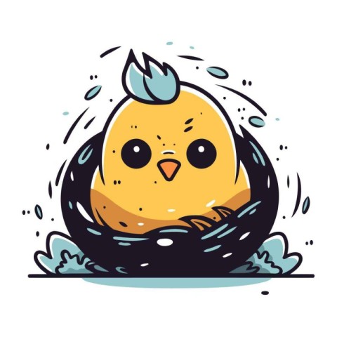 Cute chicken in a nest. Vector illustration in cartoon style.