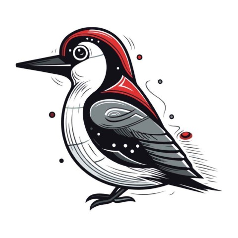 Hand drawn vector illustration of a woodpecker. Isolated on whit