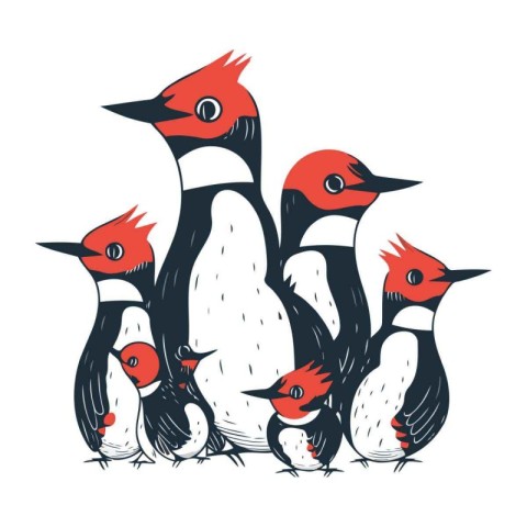 Penguin family. Vector illustration isolated on a white backgrou