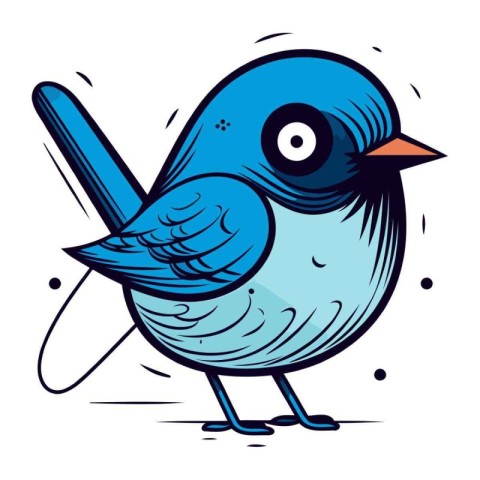 Vector illustration of blue bird in cartoon style isolated on wh