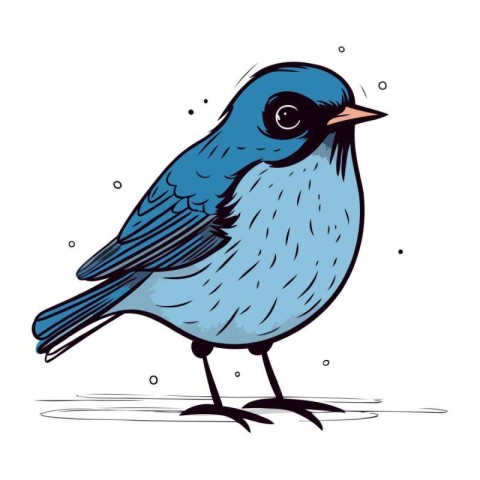 Blue bird isolated on white background. Hand drawn vector illust