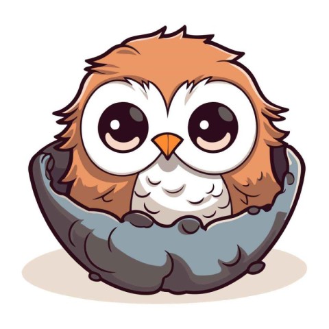 Illustration of a Cute Cartoon Owl in a Birds Nest