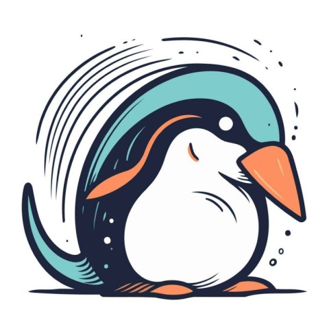 Cute penguin. Hand drawn vector illustration in cartoon style.