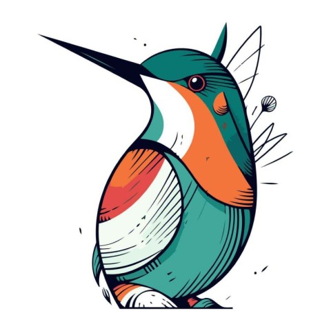 Cute colorful bird vector illustration. Hand drawn doodle style.