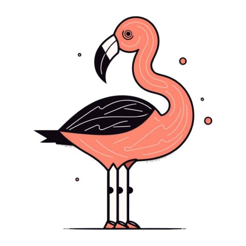 Flamingo. Hand drawn vector illustration in cartoon style. Isola