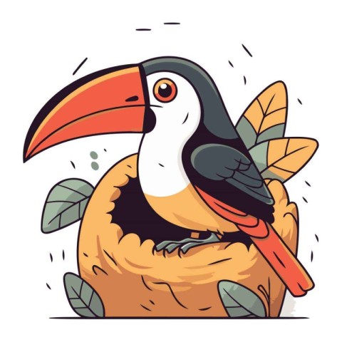 Toucan sitting in the nest. Vector illustration in cartoon style