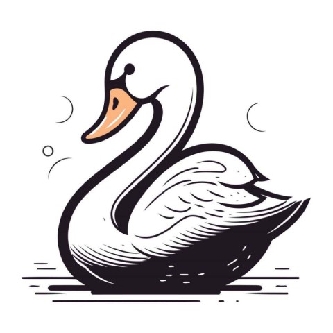 Swan on the river. Vector illustration on a white background.