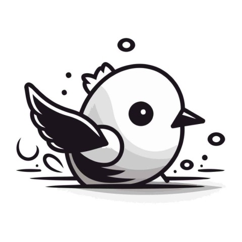 Cute cartoon bird with wings on white background. Vector illustr