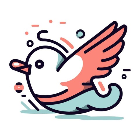 Cute bird flying in the air. Vector illustration in line style.