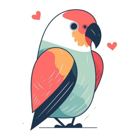 Cute parrot. Vector illustration in flat style. Isolated on whit