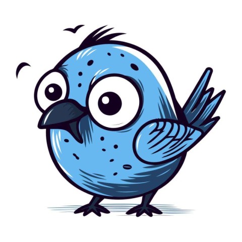 Cute blue bird cartoon vector illustration. Isolated on white ba