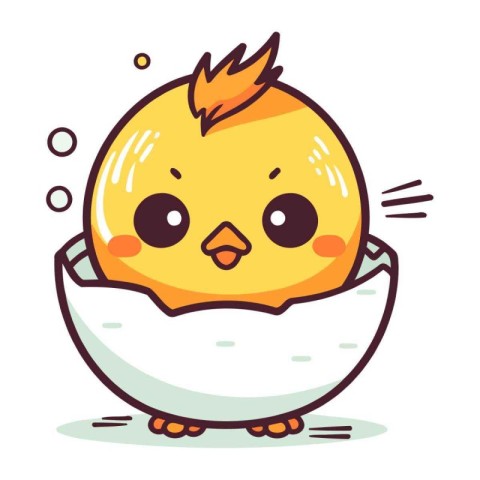 Cute chick peeking out of eggshell. Vector illustration.