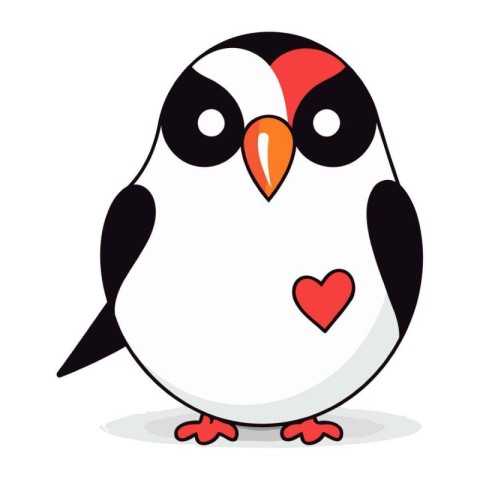 Cute penguin with heart on white background. Vector illustration