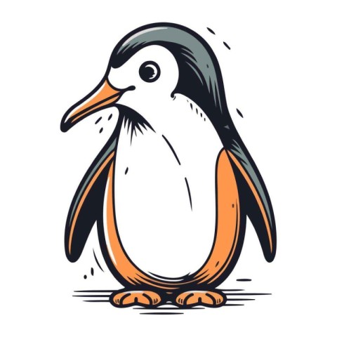 Cute penguin isolated on white background. Vector hand drawn ill