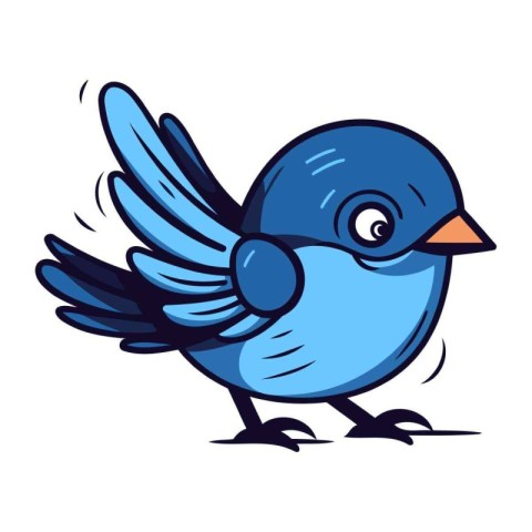 Cartoon blue bird isolated on a white background. Vector illustr