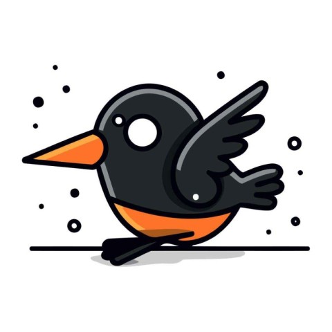 Cute cartoon black bird isolated on white background. Vector ill