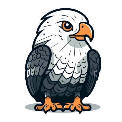 Bald eagle on white background. Vector illustration. Cartoon sty