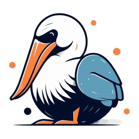 Pelican cartoon vector illustration. Stork on white background.