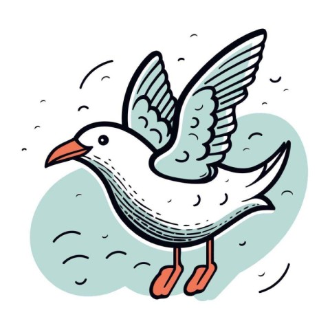 Vector illustration of a flying seagull on a white background.