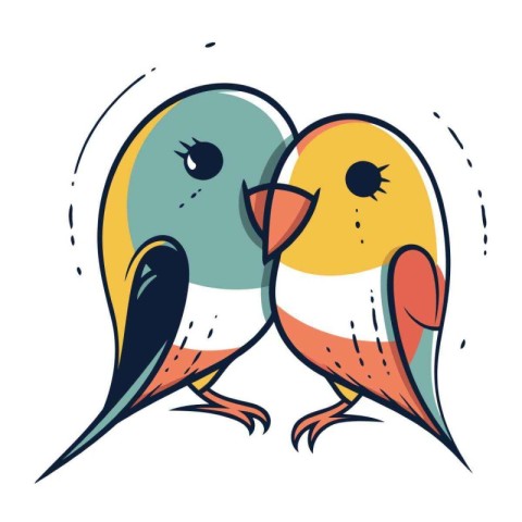 Vector illustration of two cute cartoon parrots isolated on whit