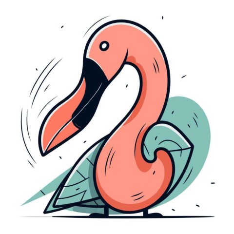 Flamingo. Hand drawn vector illustration in cartoon comic style.