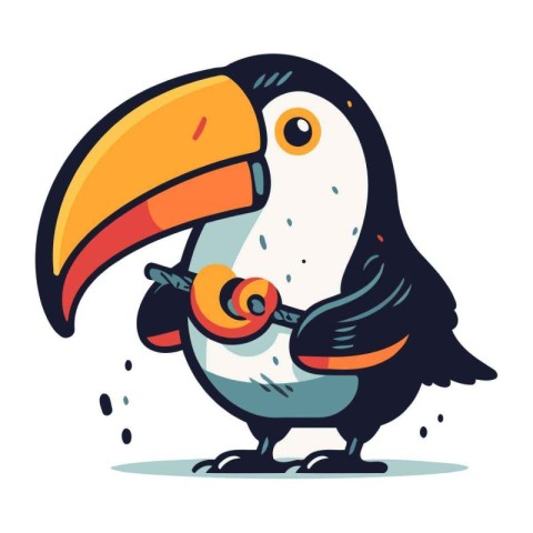 Cartoon toucan with big eyes. Vector illustration isolated on wh