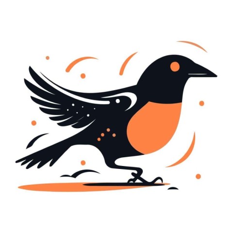 Vector illustration of a black crow on a snowboard. Isolated on