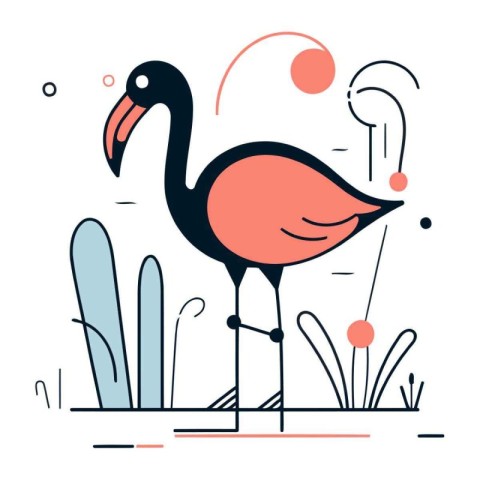 Flamingo. Vector illustration in flat linear style on white back