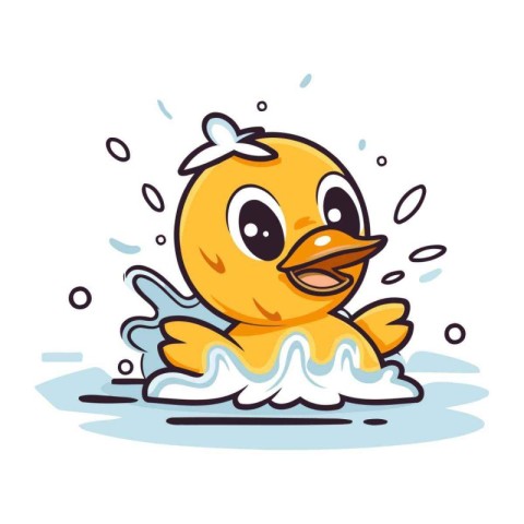 Cute duckling swimming in the sea. Cartoon vector illustration.