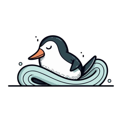 Cute penguin in the sea. Hand drawn vector illustration.