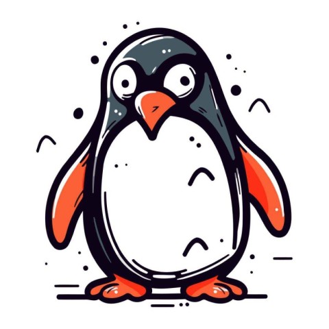 Cute penguin. Vector illustration. Hand drawn cartoon style.