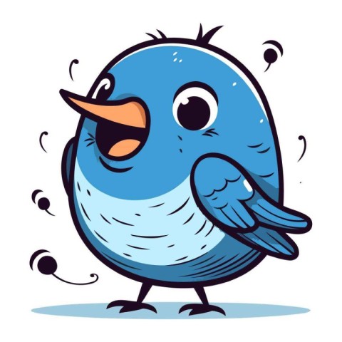 Funny cartoon blue bird. Vector illustration. Isolated on white