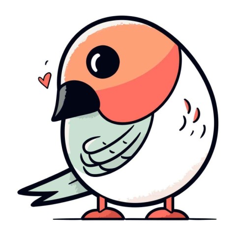 Cute cartoon bird in love on white background. Vector illustrati