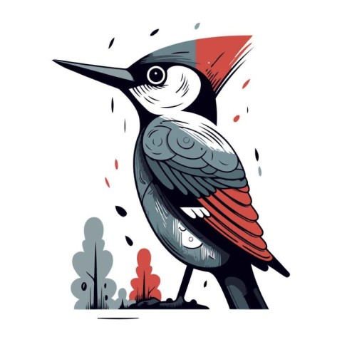 Hand drawn vector illustration of Woodpecker. Isolated objects o