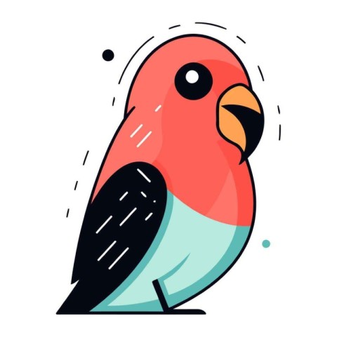 Vector illustration of cute parrot. Flat design. Isolated on whi