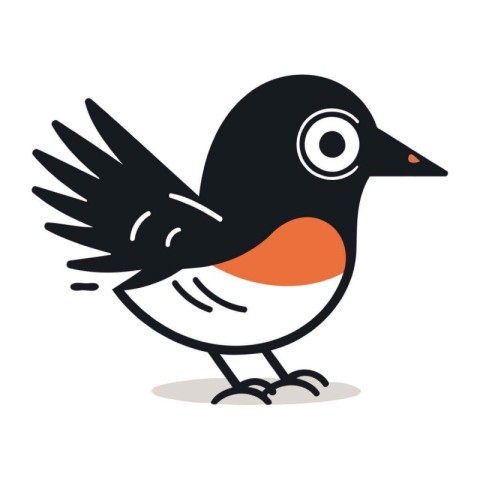 Funny black and orange bird. Vector illustration in cartoon styl