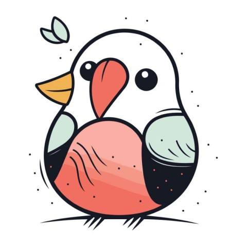 Vector illustration of cute little bird in cartoon style. Isolat