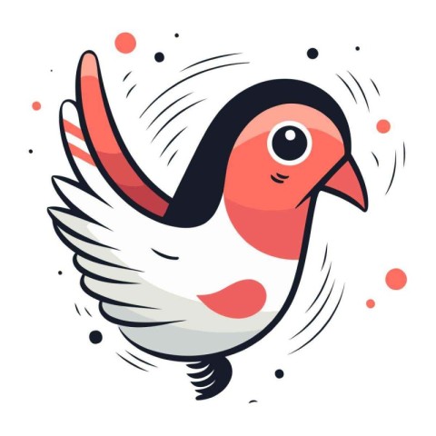 Vector illustration of a cute little red bird flying in the air.