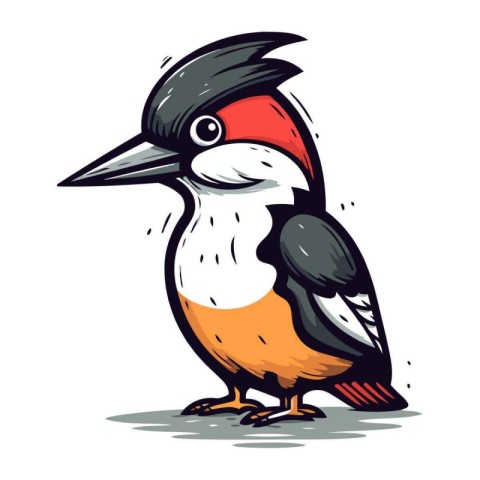 Cartoon Woodpecker. Vector illustration. Isolated on white backg