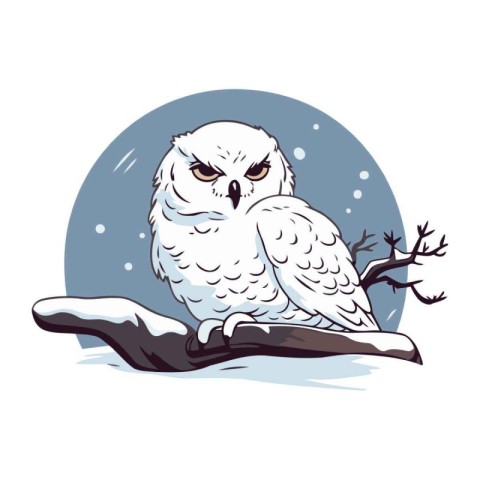 Snowy owl. Vector illustration of a snowy owl on a branch.