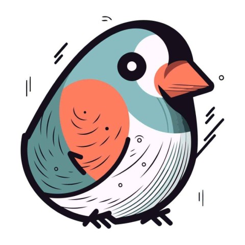 Vector illustration of cute bullfinch in cartoon style on white