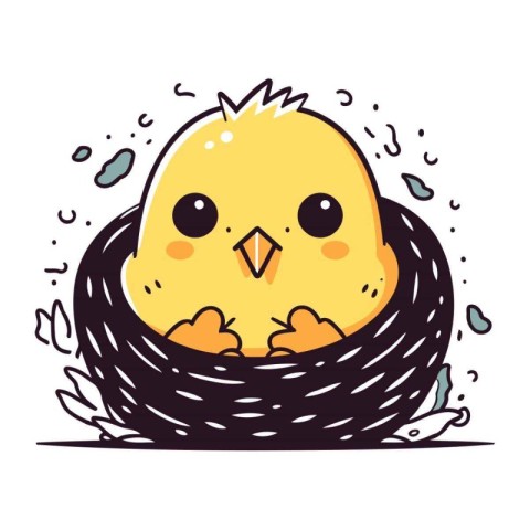 Cute chick in the nest. Vector illustration on white background.