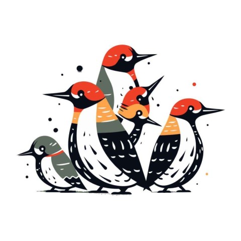 Vector illustration of a group of red backed woodpeckers.