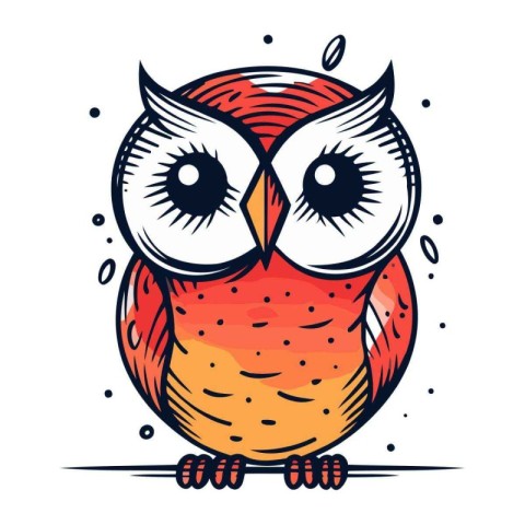 Cute owl. Hand drawn vector illustration. Isolated on white back