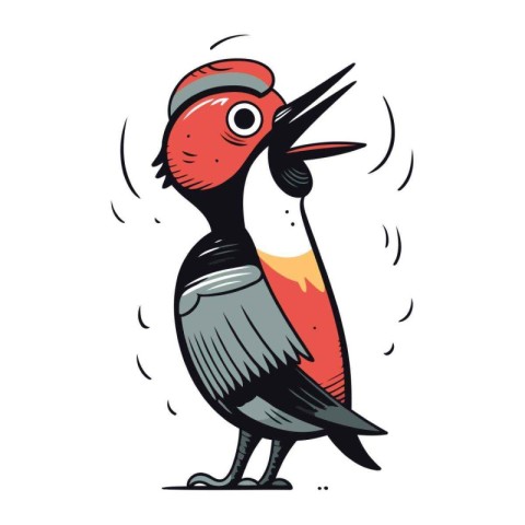 Woodpecker vector illustration. Hand drawn bird in cartoon style