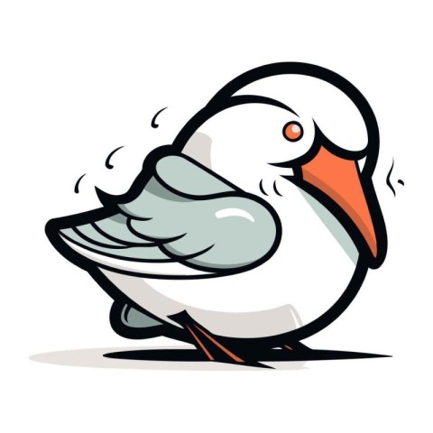 Cute cartoon seagull isolated on white background. Vector illust